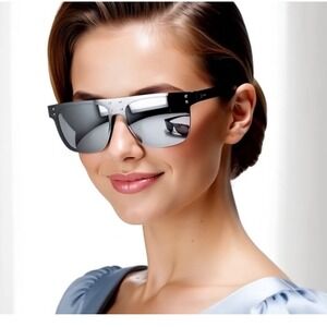 Luxury Sunglasses Silver Mirrored Lens Studded‎ Shield Women Lentes Mujeres New